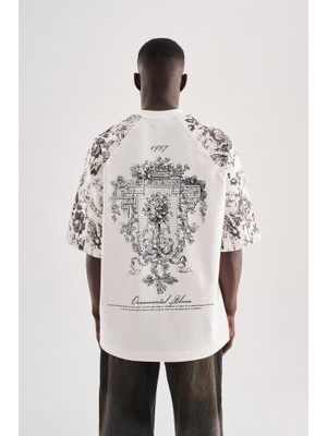 Machinist Erkek Flower Printed Oversize Tişört Ekru