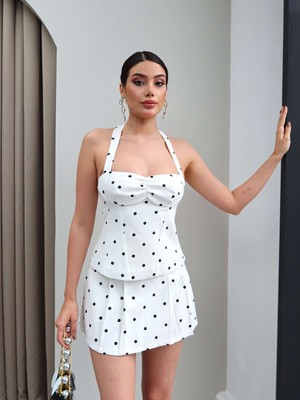 Esra Helvacı Puantiye Bluz Etek Takım