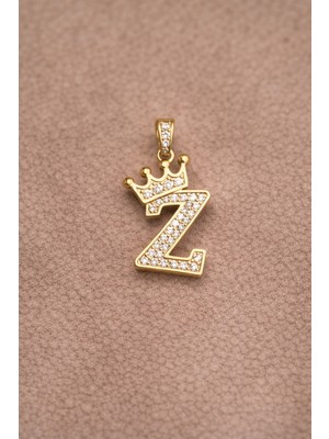 Owentis Çelik Gold Taşlı Crown Z Harf Kolye -Kararma Yapmaz-
