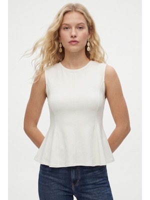 Ritnice Kadın Rowe %100 Pamuk Peplum Sıfır Kol Ekru Bluz