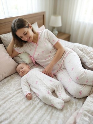 Diamondstar FİYONK DESENLİ ANNE BEBEK LOHUSA SET 3 Ay Kız