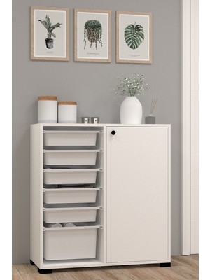 Mobilique Rüya No.4 Modern Kullanışlı Beyaz Geniş Kapaklı Çok Amaçlı Sepetli Dolap