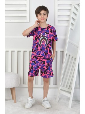 Axxan Bape Şort Tişort Ikili Takım Erkek Çocuk Şortlu Takım Kız Çocuk Şortlu Takım Dijital Baskılı