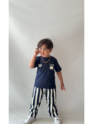 Lolipop Kids Store Erkek Çocuk Baskılı Tişört Çizgili Eşofman Yazlık Takım