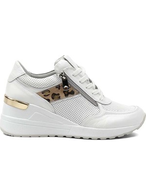 Celal Gültekin Kadın Beyaz Bağcıklı Dolgu Topuklu Deri Sneaker