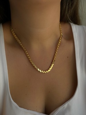 Owentis Çelik Gold Kuyumcu Model Pullu Arpa Zincir Kolye 45 cm -Kararma Yapmaz-