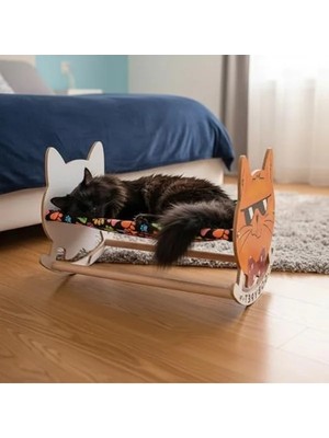 Esplendor Gobypet Ahşap Sallanan Kedi Beşiği – Sevimli Kedi Figürlü, Minderli, Dekoratif Dinlenme Yatağı (Lacivert)