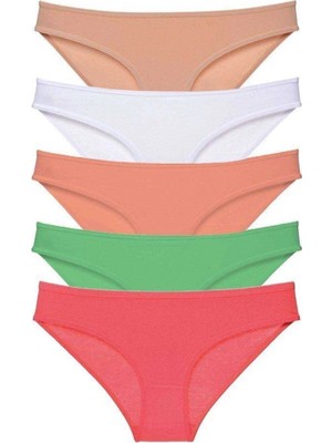 MiraLive 5 Adet Süper Eko Set Likralı Kadın Slip Külot Ten Beyaz Pudra Yeşil Fuşya