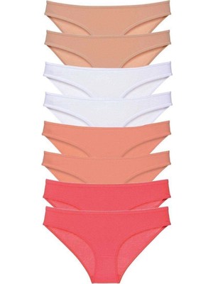 MiraLive 8 Adet Süper Eko Set Likralı Kadın Slip Külot Ten Beyaz Pudra Fuşya