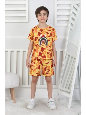 Axxan Bape Şort Tişort Ikili Takım Erkek Çocuk Şortlu Takım Kız Çocuk Şortlu Takım Dijital Baskılı