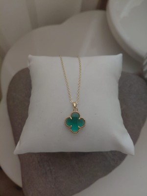 Lavante Butik Çelik  Zirkon Taşlı Yonca Kolye Çift Taraflı Kullanılabilir Çelik Kolye
