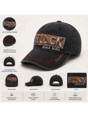 Soulistic Collection Desenli Eskitme Şapka Black