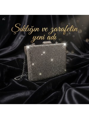 Dilora Collection Taşlı Abiye Clutch Portföy Çanta - Zincir Askılı Şık Davet ve Düğün Nişan Gece Çantası