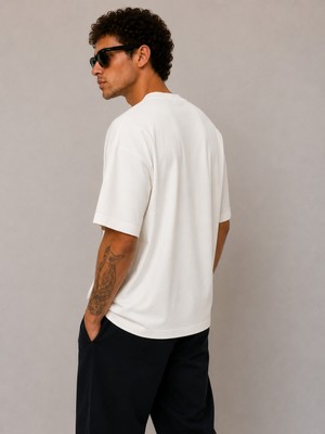 We&Me Oversize Boxy Fit Erkek T-Shirt – Kalın Pamuklu, Green Future Baskılı, Sokak Stili Premium Tişört