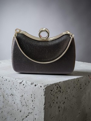 Dilora Collection Işıltılı Kumaş Abiye Çanta Clutch Portföy Ring Kilitli Düğün Nişan Gece Davet Çantası