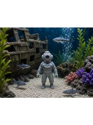 Esplendor 3D Baskı Akvaryum Dalgıç Figürü, Dekoratif Süs