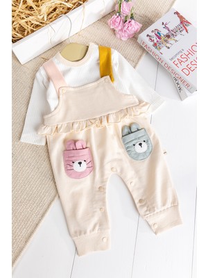 Babymod Tavşan FIĞÜRLÜ100% Pamuk Kız Bebek Salopet 2'li Tulum