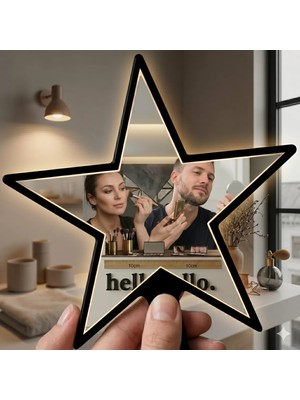 Renas Store Yıldız Tasarım Kırılmaz Pleksi El Aynası - 10X10 cm Unisex Çanta Boyu