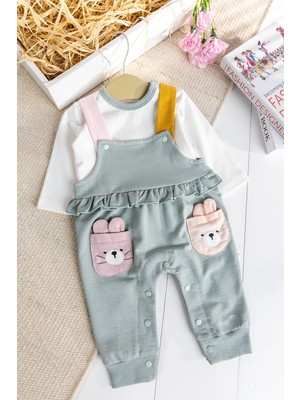 Babymod Tavşan FIĞÜRLÜ100% Pamuk Kız Bebek Salopet 2'li Tulum