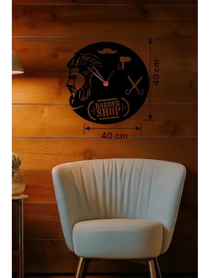 Renas Store Berber Kuaför Tasarım Ahşap Duvar Saati - 40X40 cm Berber Dekorasyonu