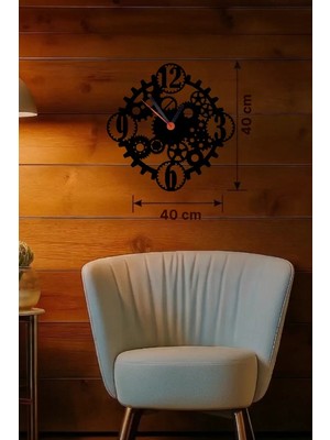 Renas Store Mekanik Dişli Çark Tasarım Ahşap Duvar Saati - 40X40 cm Steampunk Dekor