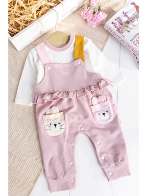 Babymod Tavşan FIĞÜRLÜ100% Pamuk Kız Bebek Salopet 2'li Tulum