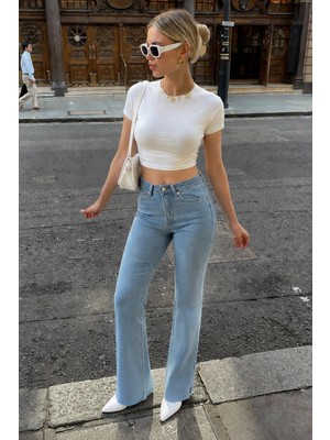 Madmext Açık Mavi Bol Paça Likralı Jean MG2868