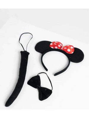 Renas Store Minnie Mouse Kostüm Seti Taç Kuyruk Papyon Gösteri Seti