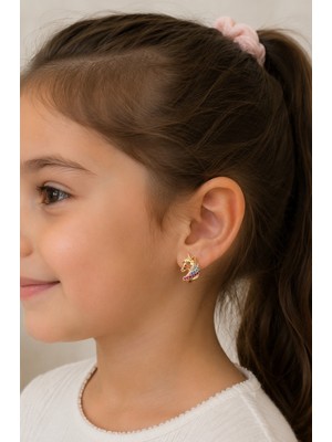 Gmn Collection Yeni Sezon Çocuk Xuping 14K Figürlü Taşlı Gold Küpe
