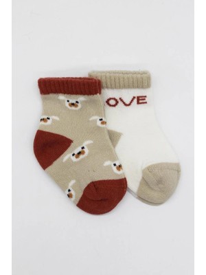 Renas Store 2'li Love Dog Penye Soket Çorap 10118 Bej