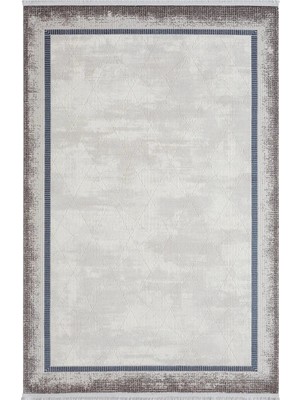 Karmen Halı Dark DK012M Gri Halı Lacivert Kenar Çerçeveli Geometrik Detaylı Akrilik Tozuaz Modern Salon Halısı