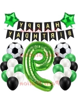 Esplendor Futbol Temalı Yeşil Doğum Günü Balon Seti - 9 Yaş Için