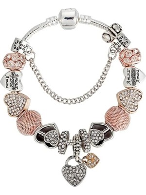Takantakana Pandora Tarz Gümüş Charm Bileklik Charmlı Rose
