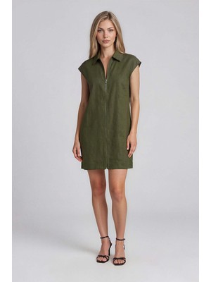 Vitrin Önü Fermuarlı Cepli Elbise