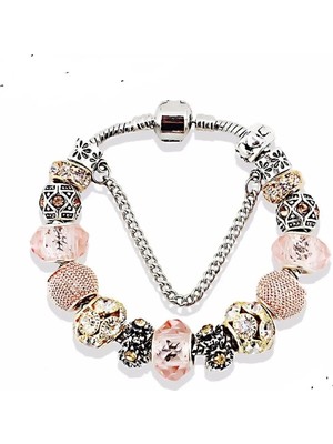 Takantakana Pandora Tarz Gümüş Charm Bileklik Charmlı Tarz Yeni Gold