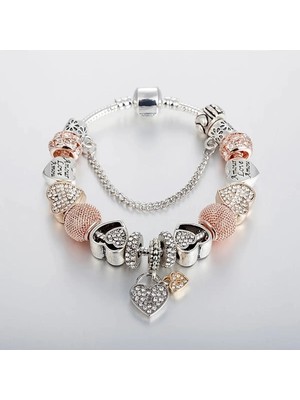 Takantakana Pandora Tarz Gümüş Charm Bileklik Charmlı Bileklik Tarz Goldkristal Yeni Yıl Yılbaşı Hediye
