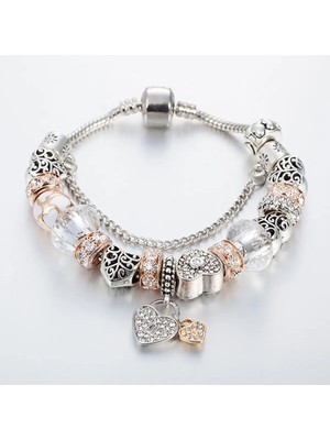 Takantakana Pandora Tarz Gümüş Charm Bileklik Charmlı Bileklik Tarz Gold Kristal Yeni Yıl Yılbaşı Hediye
