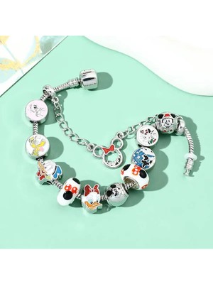 Takantakana Pandora Tarz Gümüş Charm Bileklik Disney-Mickey ve Minnie Donald Duck Crystal