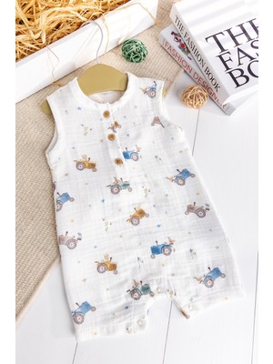 Babymod Araba Desenli Müslin 100% Pamuk Yazlık Erkek Bebek Tulum