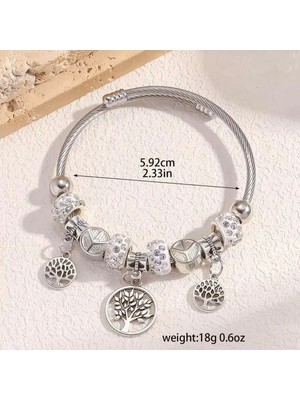 Takantakana Pandora Tarz Gümüş Charm Bileklik Hayat Ağacı Crystal