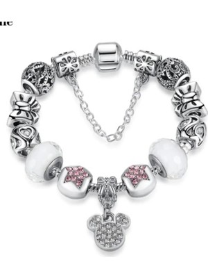 Takantakana Pandora Tarz Gümüş Charm Bileklik Charmli Mickey Star Charmlı