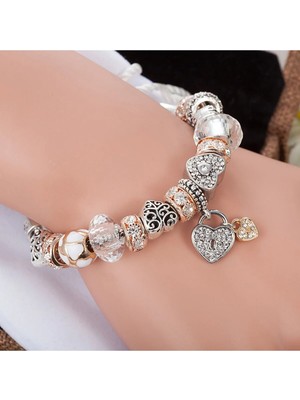 Takantakana Pandora Tarz Gümüş Charm Bileklik Yeni Renk Seçenekli Kristal Taşlı Charm Bileklik