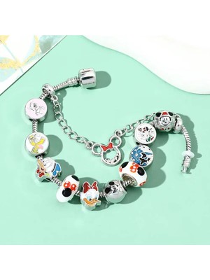 Takantakana Pandora Tarz Gümüş Charm Bileklik Disney-Mickey ve Minnie Donald Duck Crystal