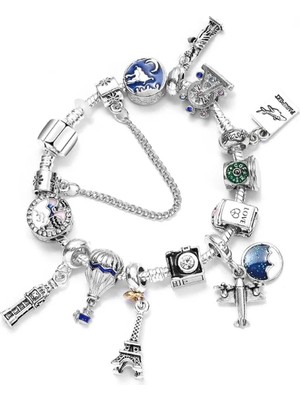 Takantakana Pandora Tarz Gümüş Charm Bileklik Seyahat Good Vibes Şans Crystal Aşk Kalp
