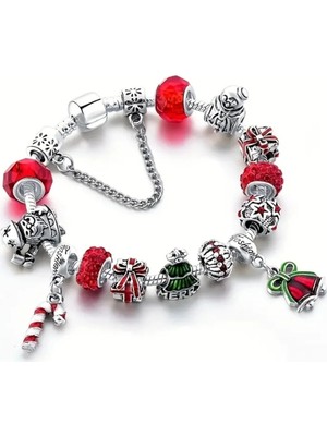 Takantakana Pandora Tarz Gümüş Charm Bileklik Yılbaşı Noel Merry Christmas Şans Aşk