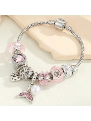 Takantakana Pandora Tarz Gümüş Charm Bileklik Deniz Kızı Kuyruk Made With Love Yeni Yıl Yılbaşı