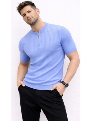 Beruflic Erkek Kısa Kol Fitilli Triko Tshirt Yazlık Hakim Yaka Tişört