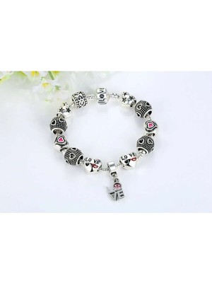 Takantakana Pandora Tarz Gümüş Charm Bileklik Tarzı Love Charmlı Gümüş Charm Bileklik Liler Gününe Özel