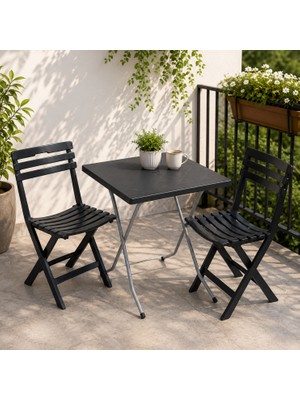 Retro Art 2 Kişilik Katlanabilir Plastik Masa Sandalye Takımı Balkon, Bahçe ve Teras Için Az Yer Kaplayan Set