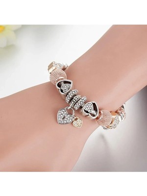 Takantakana Pandora Tarz Gümüş Charm Bileklik Charmlı Bileklik Tarz Goldkristal Yeni Yıl Yılbaşı Hediye